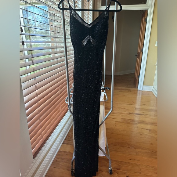 Scala hand beaded black floor length ball gown size Small - Picture 1 of 6